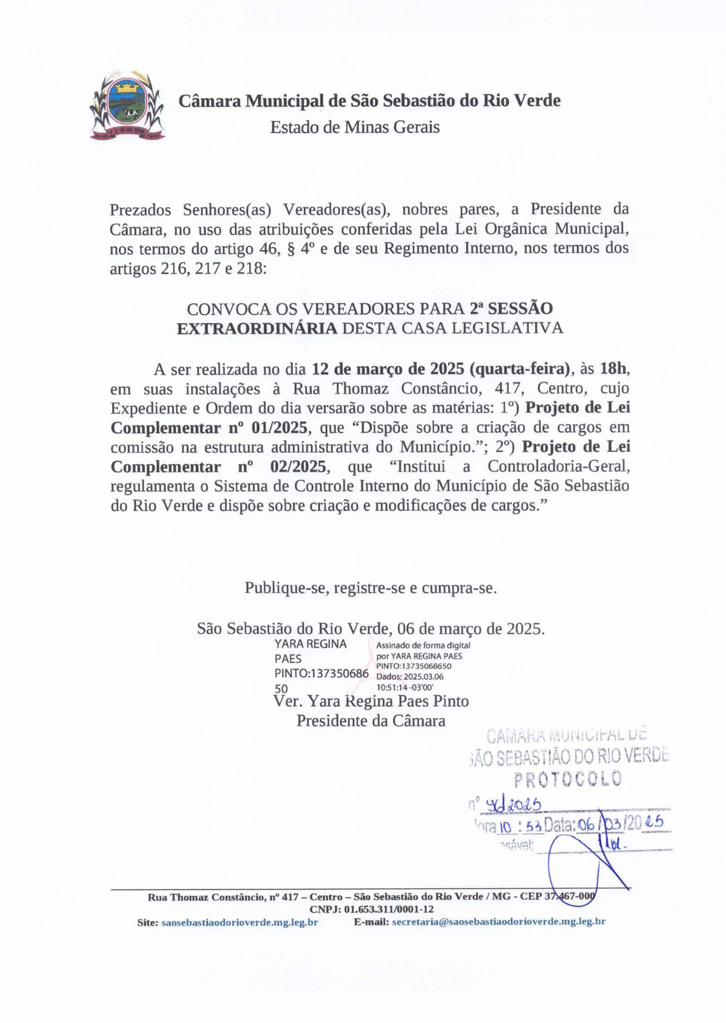 Convocação para Reunião Extraordinária